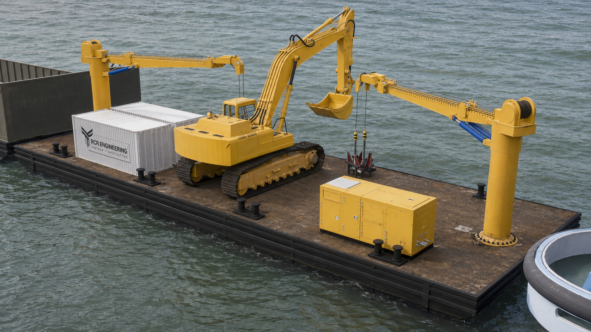 Deck arrangement on the RCR dredging barge