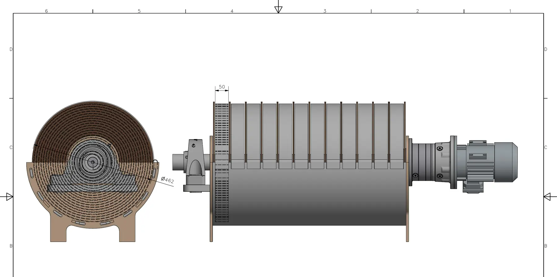 RCR multi-coil spring-steel drum arrangement with geared electric drive